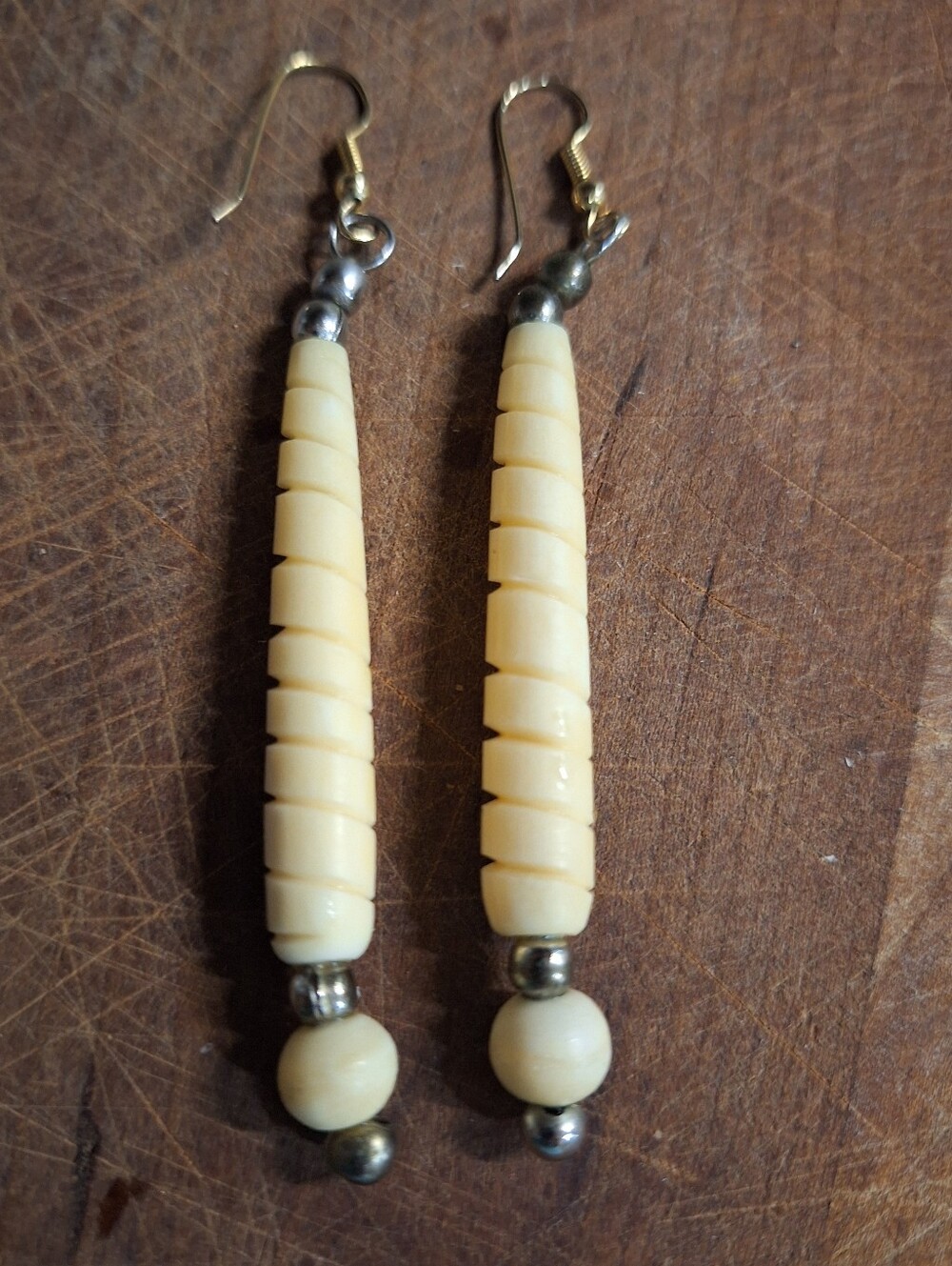 Striking Bone Elongated Earrings Silver Accents Spiral 4 inches long